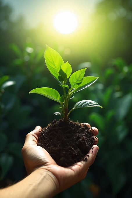 Manos de agricultor con planta fresca